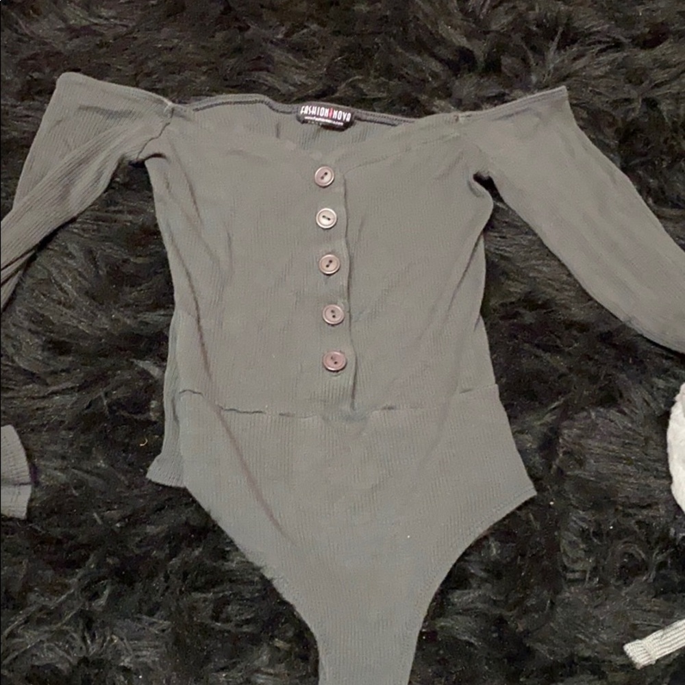 Olive green body suit off shoulders